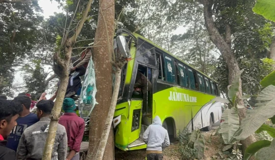 ঢাকা-বরিশাল মহাসড়কে নিয়ন্ত্রণ হারিয়ে গাছের সাথে বাসের ধাক্কা, আহত ২০